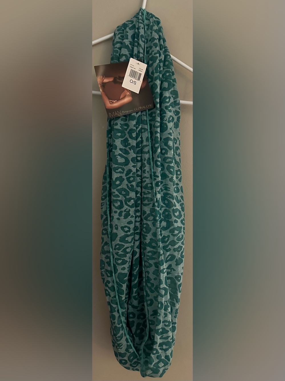 IMAN Teal Leopard Print Infinity Scarf